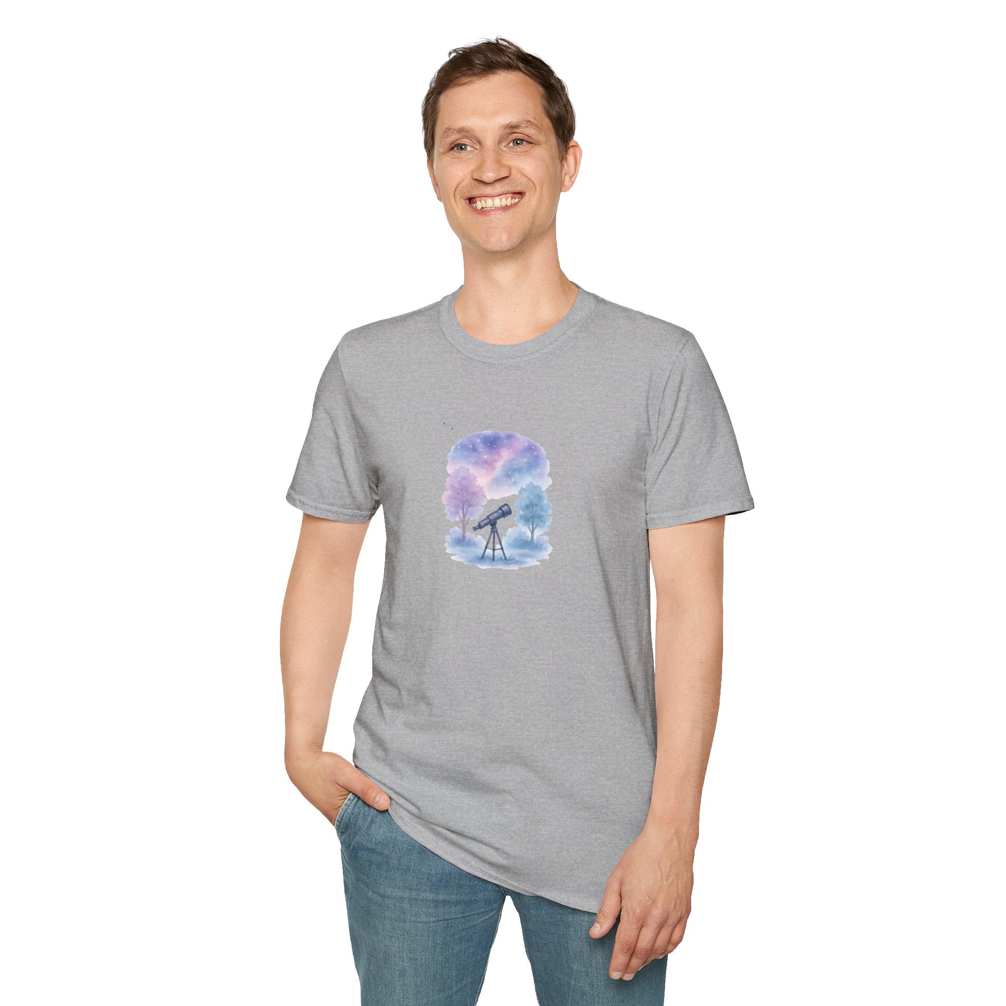 Starry Night Telescope T-Shirt — Astronomy Hobby Tee for Stargazers-30% off in shopping cart