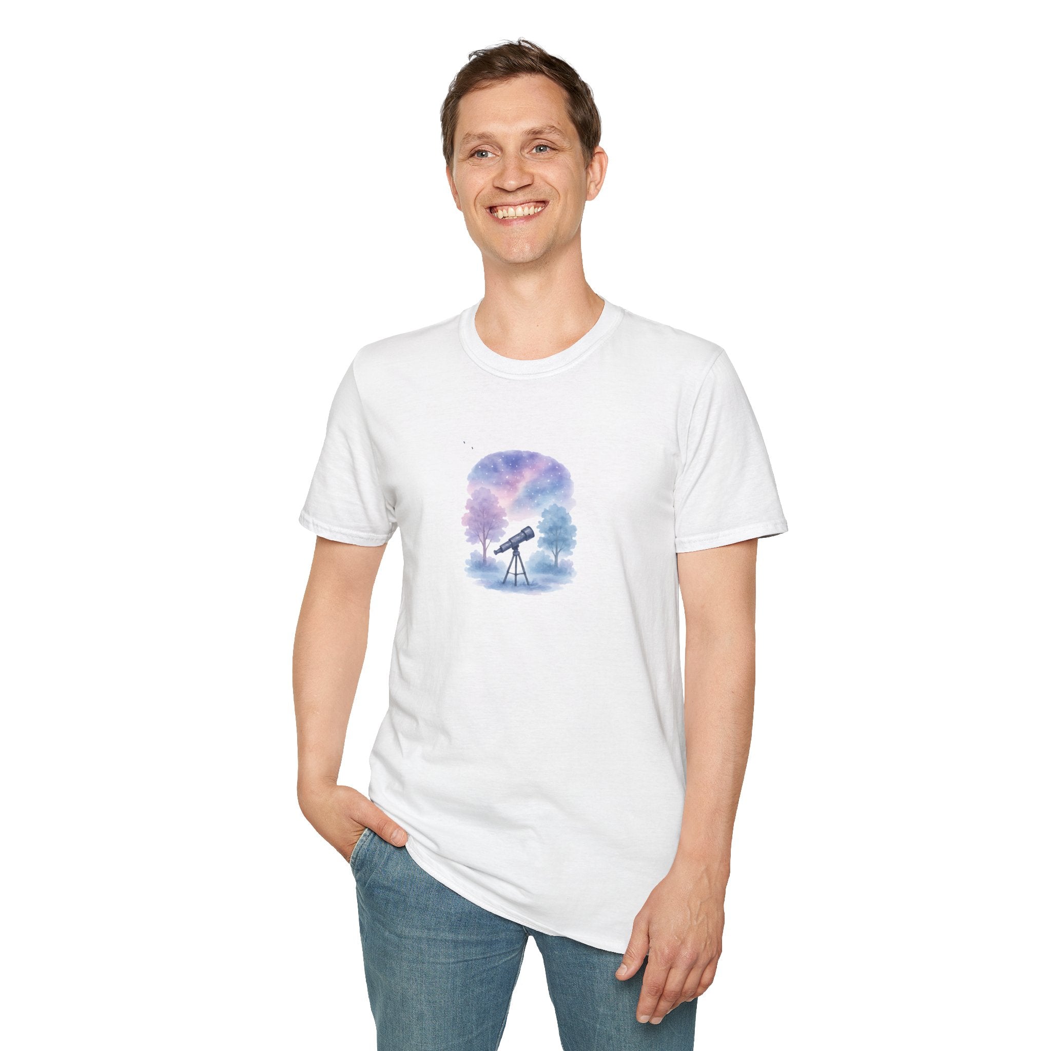 Starry Night Telescope T-Shirt — Astronomy Hobby Tee for Stargazers-30% off in shopping cart