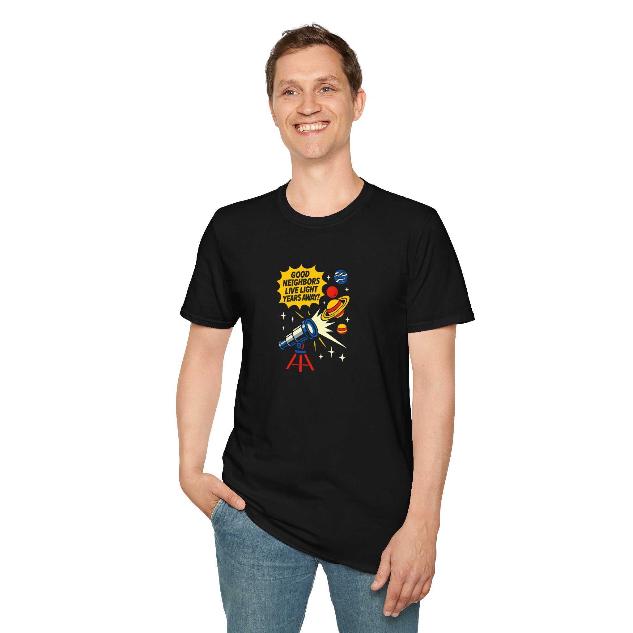 Space Telescope Poster T-Shirt — Stargazing Hobbyist Tee     30% off in the shopping cart