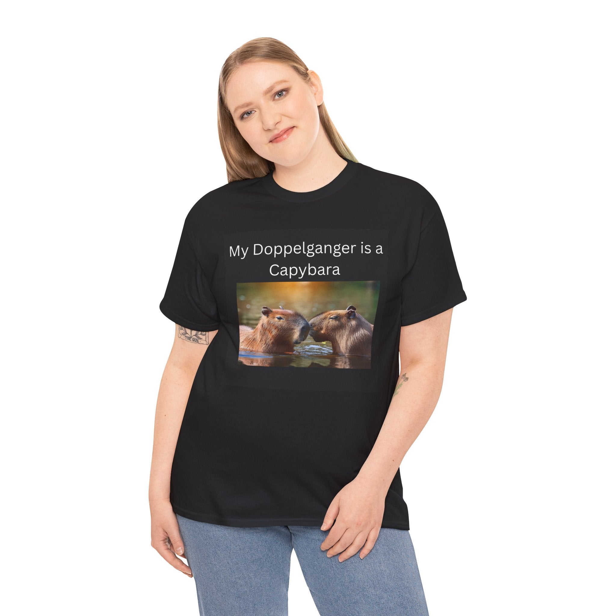 My Doppelganger is a Capybara T-Shirt | Capybara Kiss Graphic 30% off in shopping cart