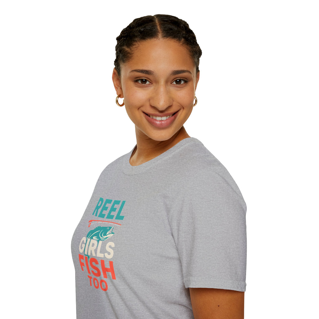 Reel Girls Fish Too T-Shirt — Women's Fishing Tee for Outdoor Anglers   30% off in the shopping cart