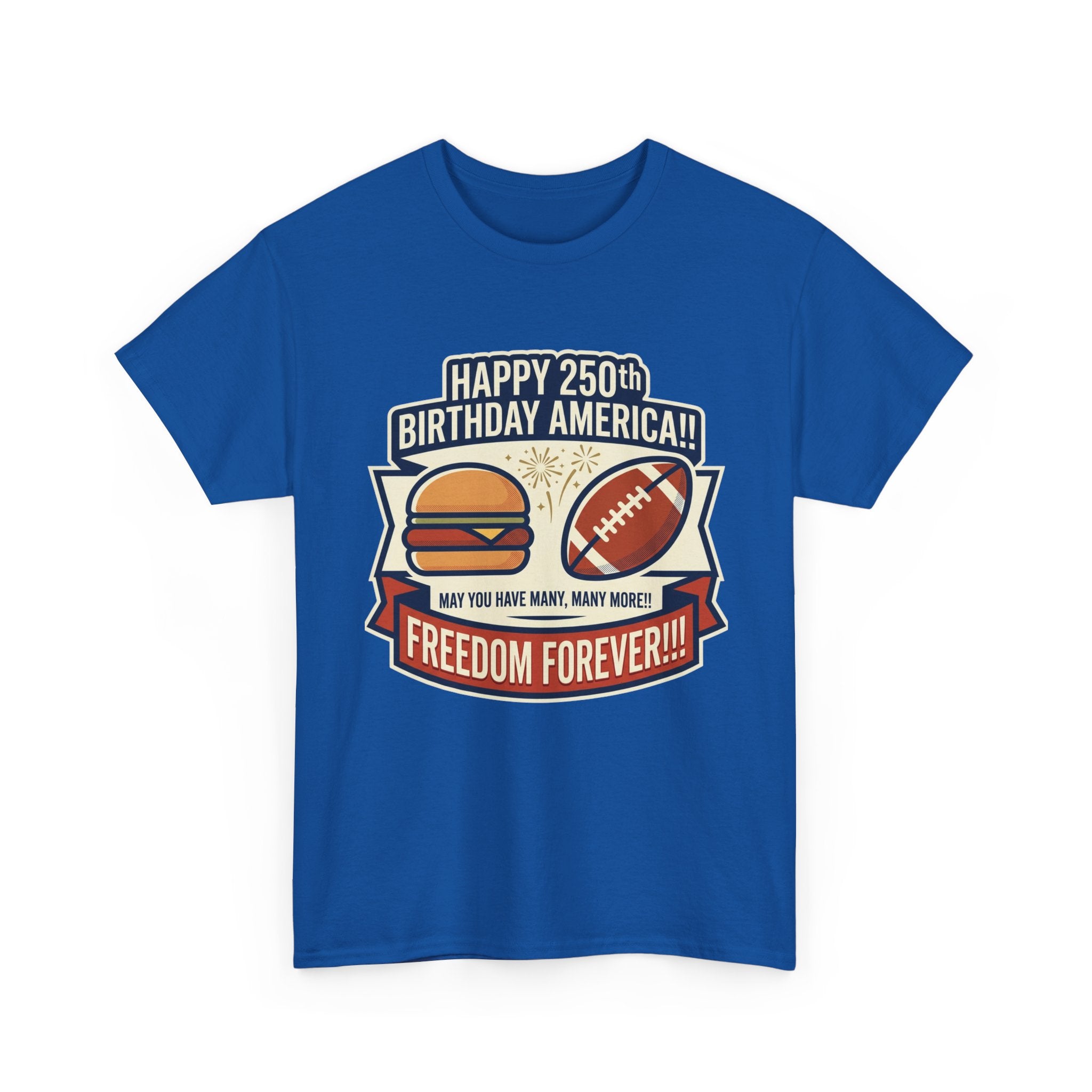 America 250 Patriotic Hamburger and Football T-Shirt | 250th Anniversary Tee- 30% off in shopping cart