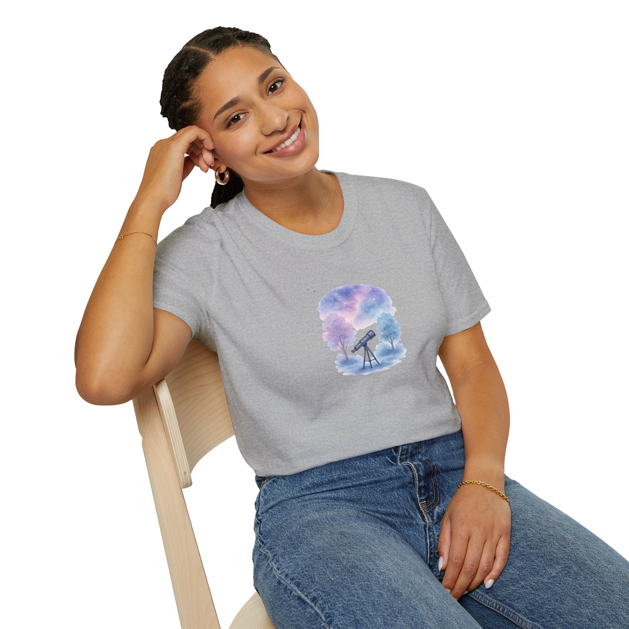 Starry Night Telescope T-Shirt — Astronomy Hobby Tee for Stargazers-30% off in shopping cart