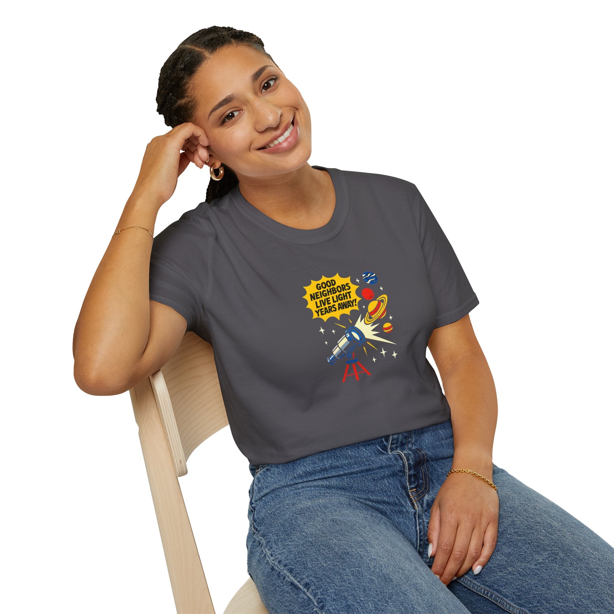 Space Telescope Poster T-Shirt — Stargazing Hobbyist Tee     30% off in the shopping cart