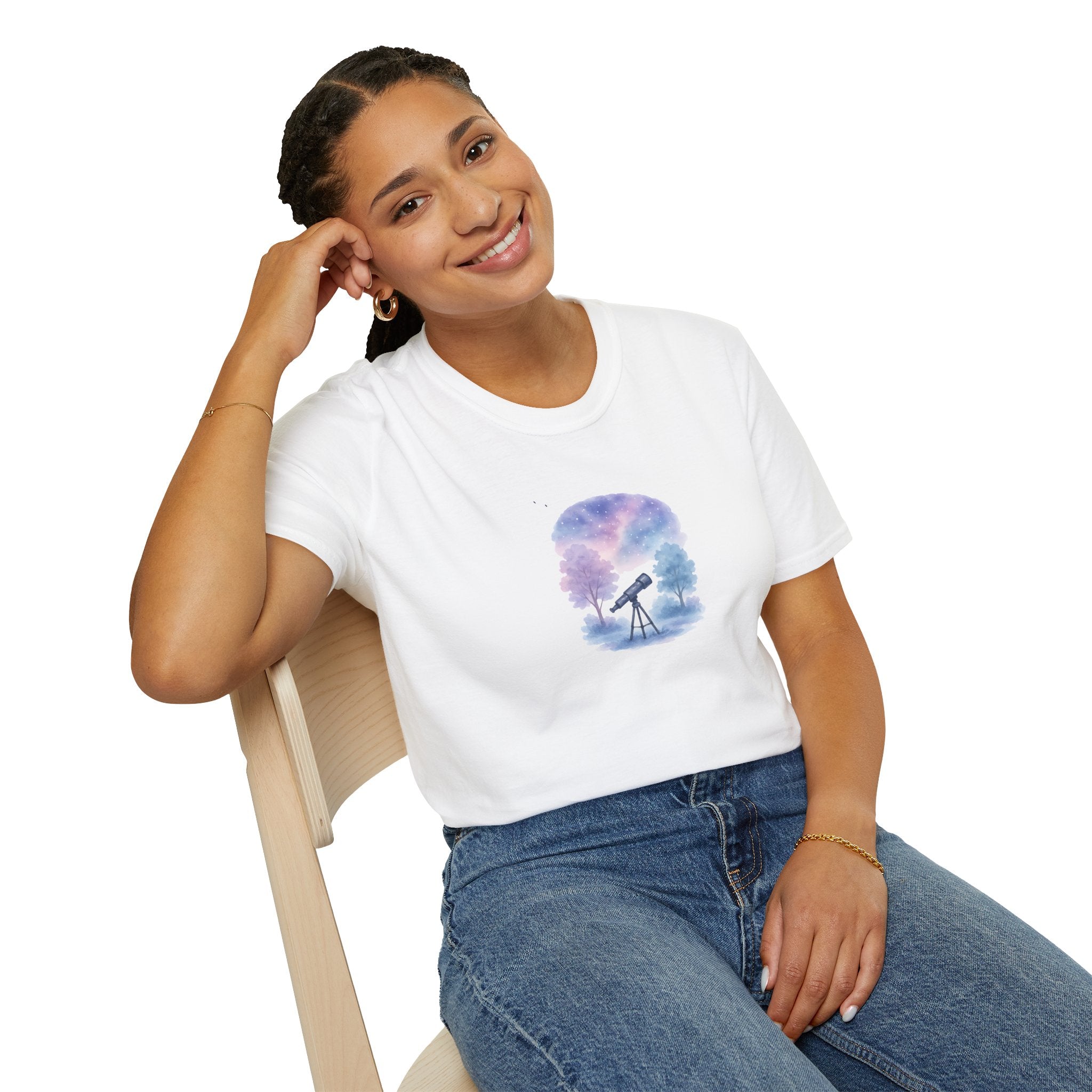 Starry Night Telescope T-Shirt — Astronomy Hobby Tee for Stargazers-30% off in shopping cart