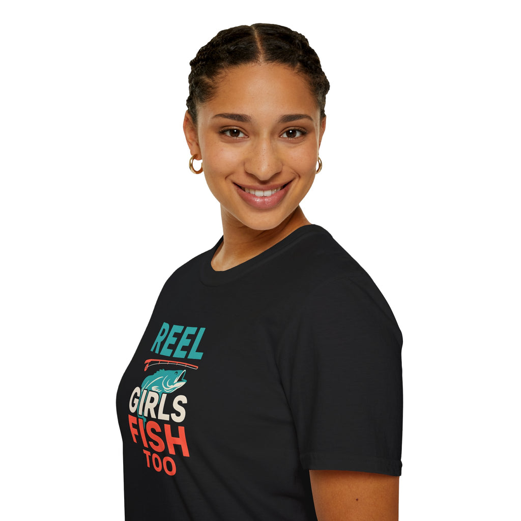 Reel Girls Fish Too T-Shirt — Women's Fishing Tee for Outdoor Anglers   30% off in the shopping cart
