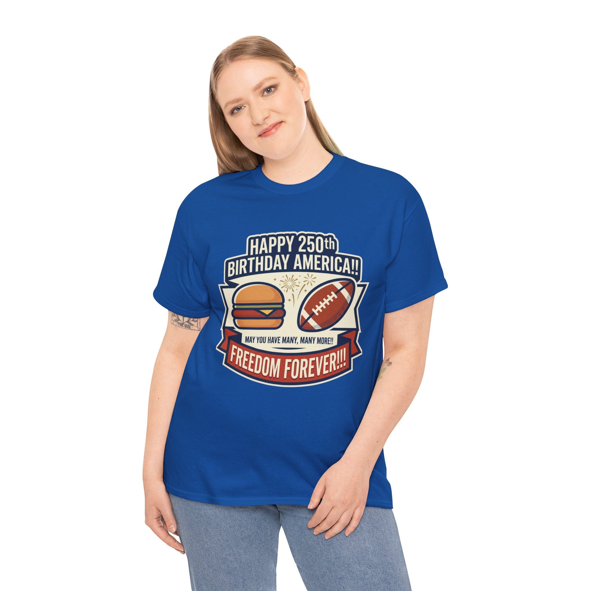 America 250 Patriotic Hamburger and Football T-Shirt | 250th Anniversary Tee- 30% off in shopping cart