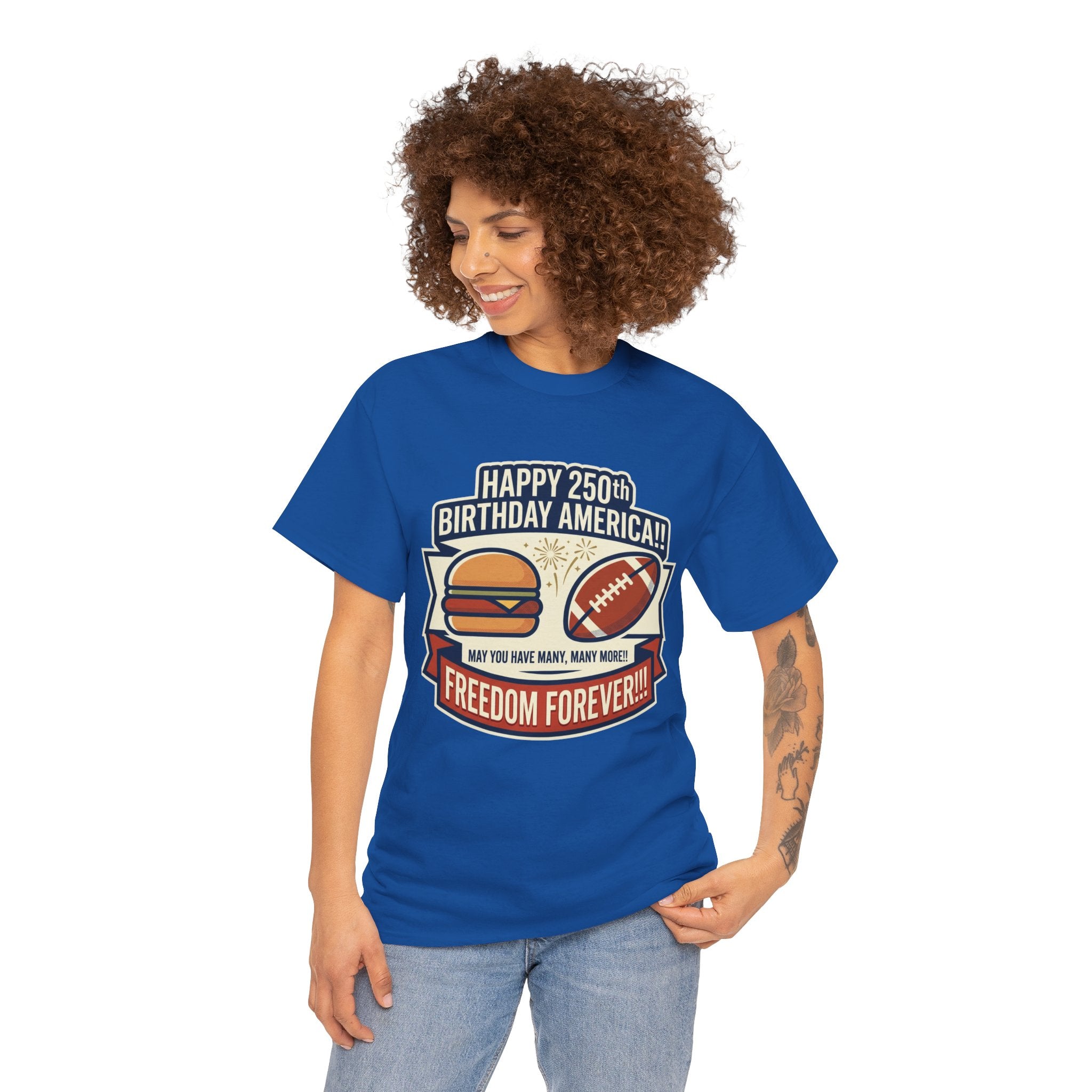 America 250 Patriotic Hamburger and Football T-Shirt | 250th Anniversary Tee- 30% off in shopping cart