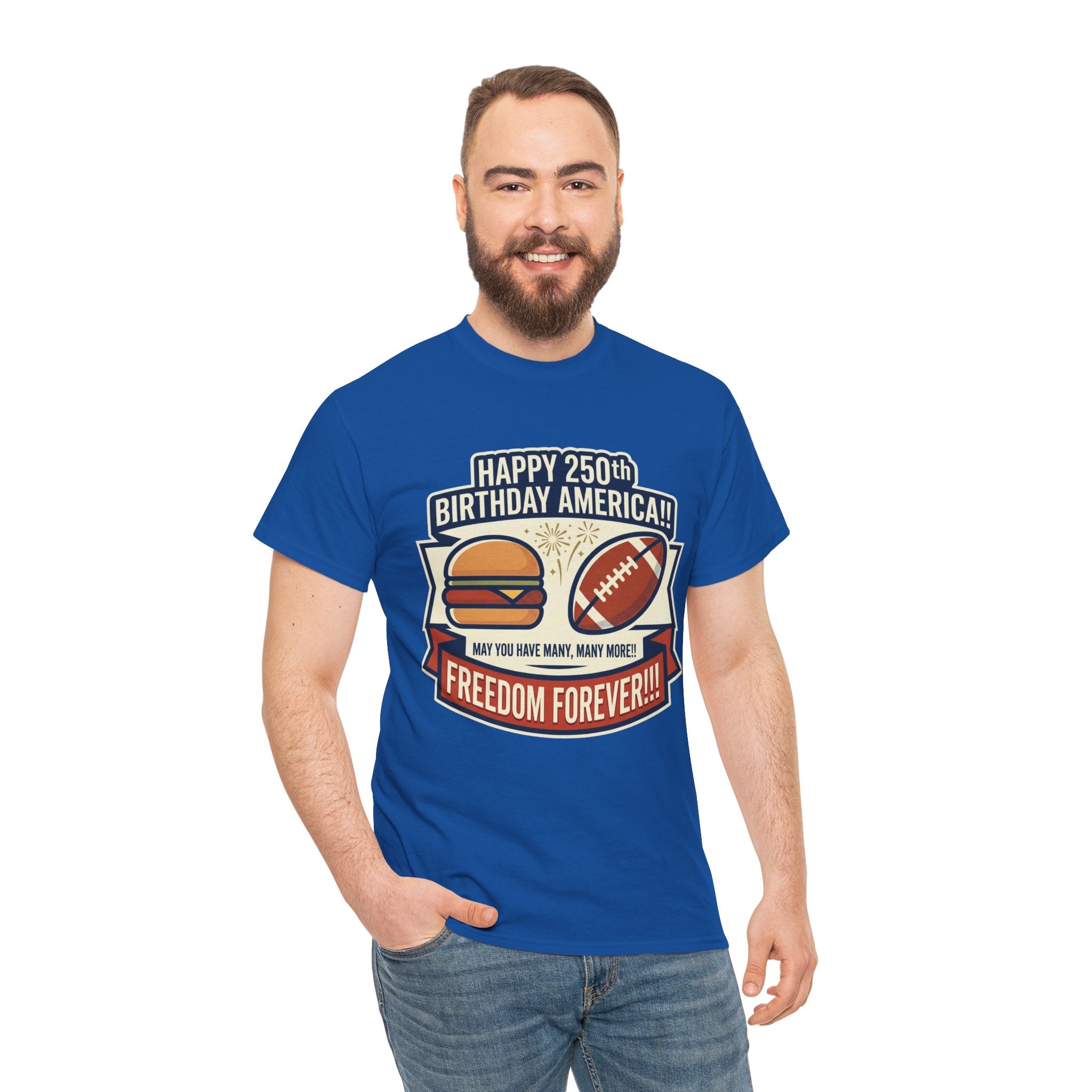 America 250 Patriotic Hamburger and Football T-Shirt | 250th Anniversary Tee- 30% off in shopping cart